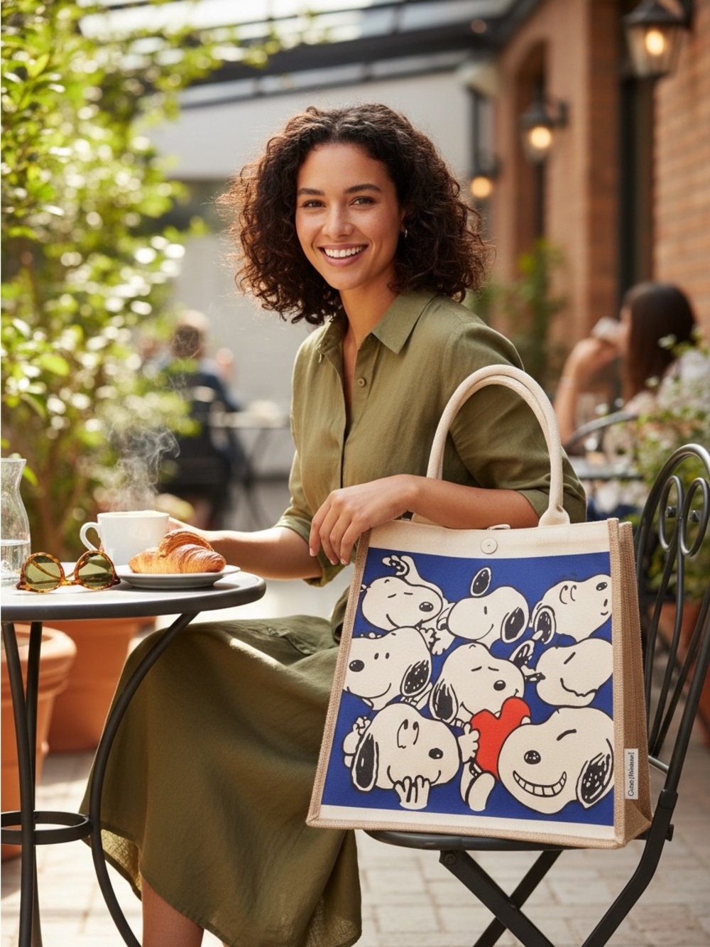 Handmade Cartoon Snoopy Blue Canvas Tote Bag-excellent quality
